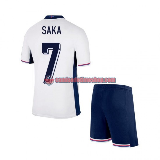 Camisa Infanto-Juvenil Inglaterra SAKA 7 Euro 2024 Jogo 1 manga curta