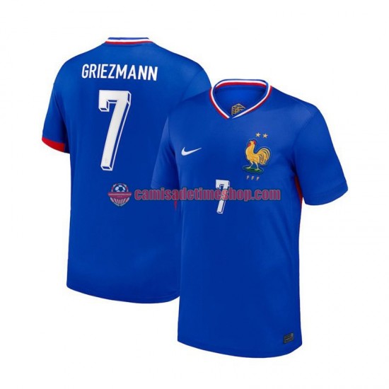 Camisa Masculina França Antoine Griezmann 7 Euro 2024 Jogo 1 Azul manga curta