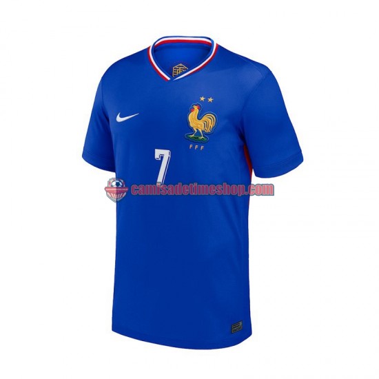 Camisa Masculina França Antoine Griezmann 7 Euro 2024 Jogo 1 Azul manga curta