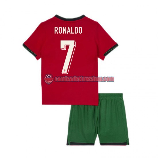 Camisa Infanto-Juvenil Portugal Cristiano Ronaldo 7 Euro 2024 Jogo 1 manga curta