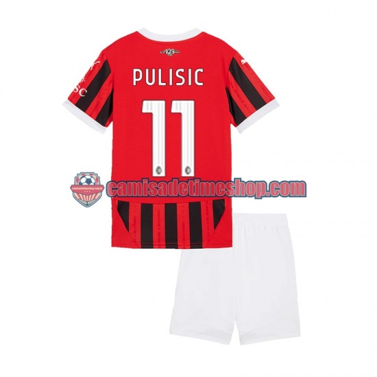 Camisa Infanto-Juvenil AC Milan Christian Pulisic 11 2024-2025 Jogo 1 manga curta