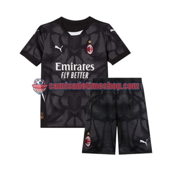 Camisa Infanto-Juvenil AC Milan Goleiro 2024-2025 Jogo 1 Preto manga curta