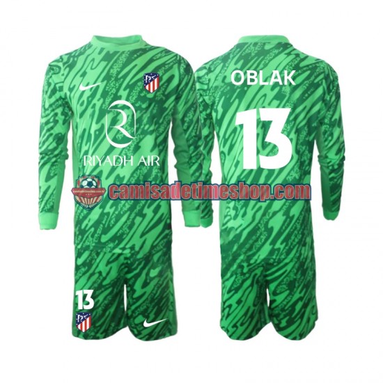 Camisa Infanto-Juvenil Atlético de Madrid Goleiro Jan Oblak 13 2024-2025 Jogo 2 Manga Longa