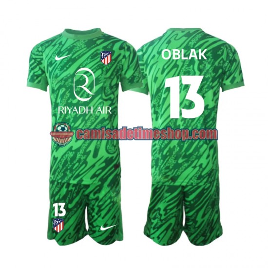 Camisa Infanto-Juvenil Atlético de Madrid Goleiro Jan Oblak 13 2024-2025 Jogo 2 manga curta