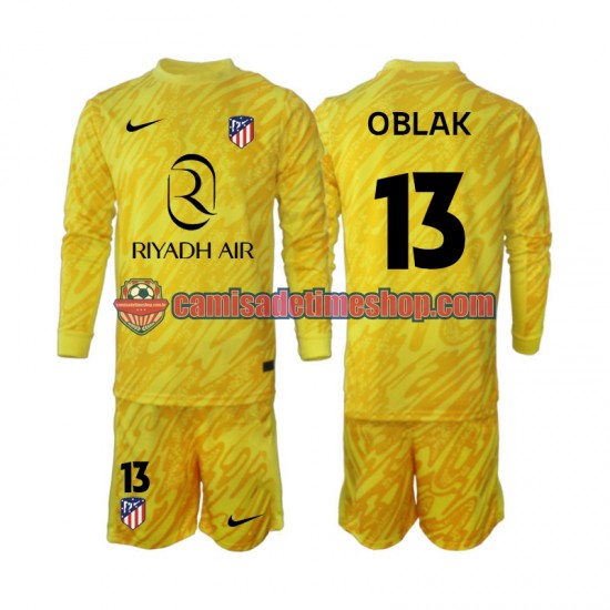 Camisa Infanto-Juvenil Atlético de Madrid Goleiro Jan Oblak 13 2024-2025 Jogo 3 Manga Longa