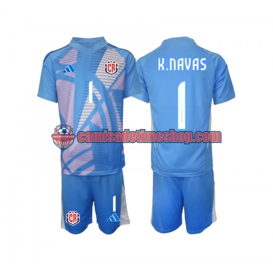 Camisa Infanto-Juvenil Costa Rica Goleiro Keylor Navas 1 2024 Jogo 1 Azul manga curta