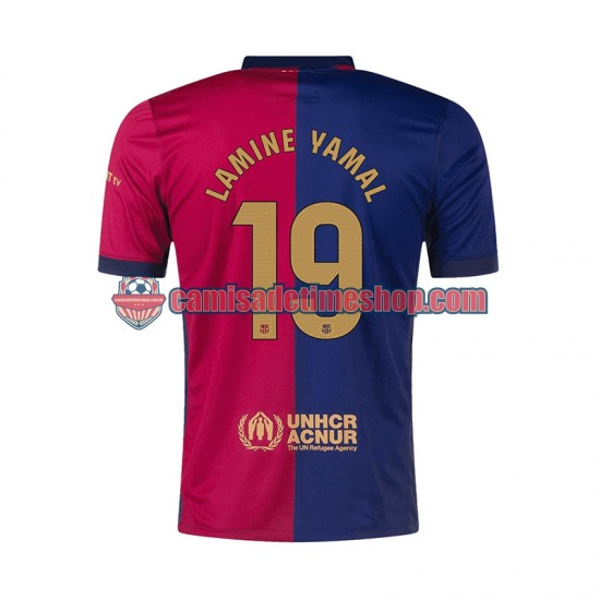 Camisa Masculina FC Barcelona Lamine Yamal 19 2024-2025 Jogo 1 manga curta