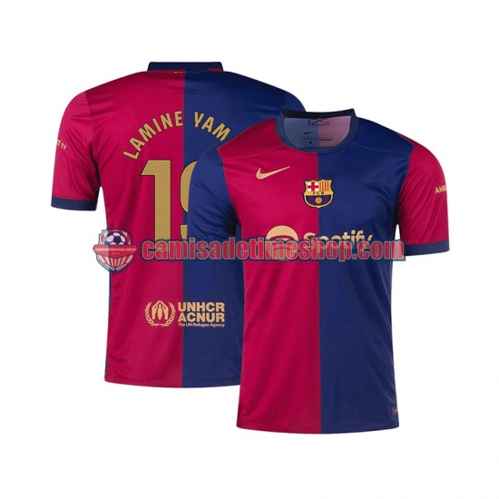 Camisa Masculina FC Barcelona Lamine Yamal 19 2024-2025 Jogo 1 manga curta