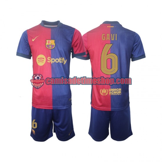 Camisa Infanto-Juvenil FC Barcelona UCL Font Gavi 6 2024-2025 Jogo 1 manga curta