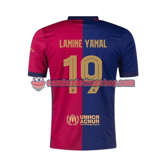 Camisa Masculina FC Barcelona UCL Font Lamine Yamal 19 2024-2025 Jogo 1 manga curta