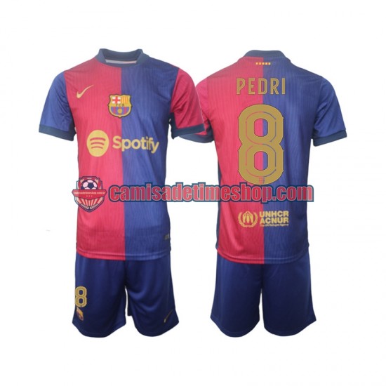 Camisa Infanto-Juvenil FC Barcelona UCL Font PEDRI 8 2024-2025 Jogo 1 manga curta