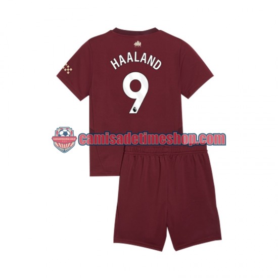 Camisa Infanto-Juvenil Manchester City Erling Haaland 9 2024-2025 Jogo 3 manga curta