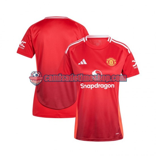 Camisa Feminina Manchester United 2024-2025 Jogo 1 Vermelho manga curta