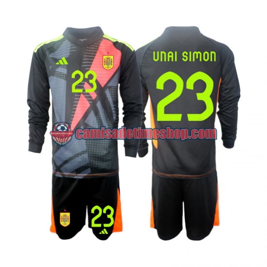 Camisa Infanto-Juvenil Espanha Goleiro Unai Simon 23 Euro 2024 Jogo 2 Manga Longa