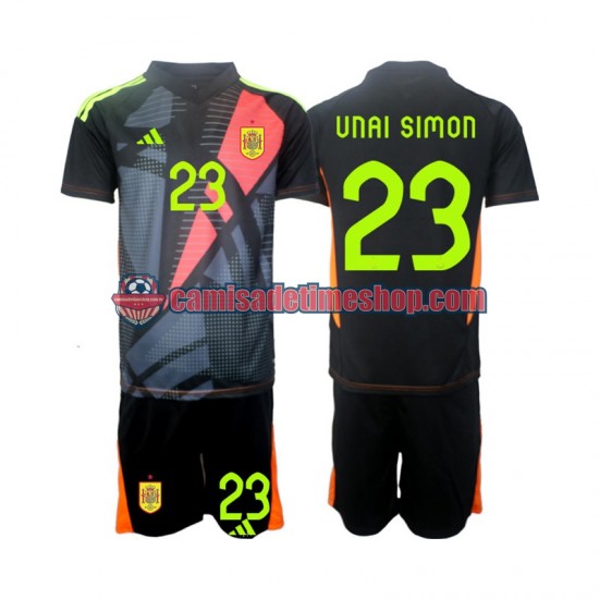 Camisa Infanto-Juvenil Espanha Goleiro Unai Simon 23 Euro 2024 Jogo 2 manga curta