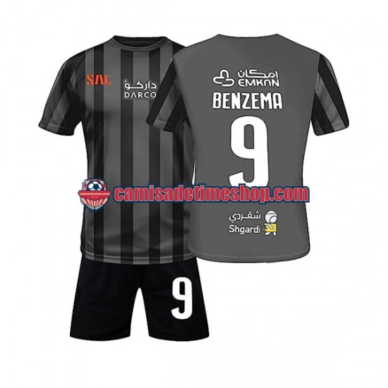 Camisa Infanto-Juvenil Al-Ittihad Benzema 9 2022-2023 Jogo 2 manga curta