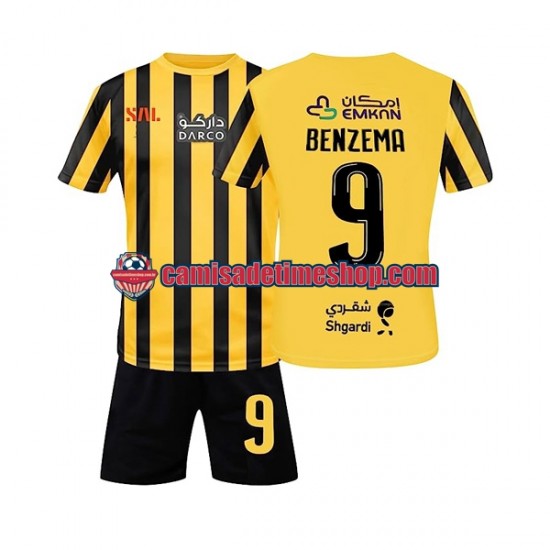 Camisa Infanto-Juvenil Al-Ittihad Benzema 9 2022-2023 Jogo 1 manga curta