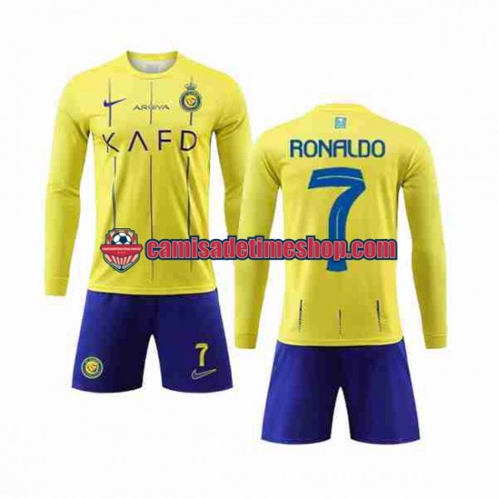 Camisa Infanto-Juvenil Al-Nassr Cristiano Ronaldo 7 2023-2024 Jogo 1 Manga Longa