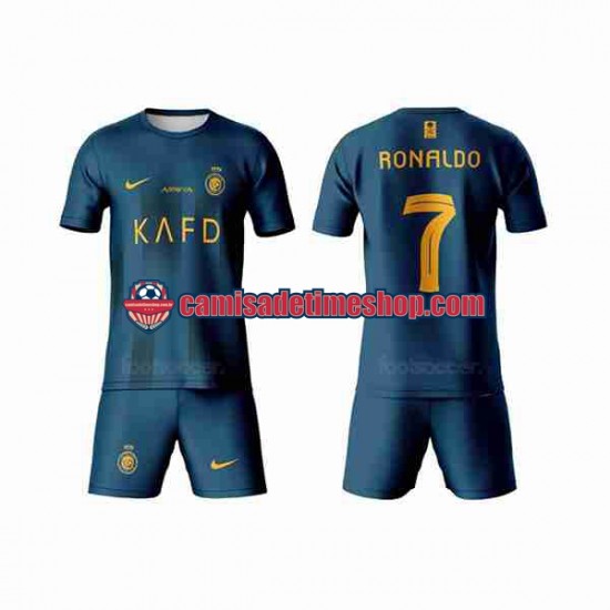 Camisa Infanto-Juvenil Al-Nassr Ronaldo 7 2023-2024 Jogo 2 manga curta