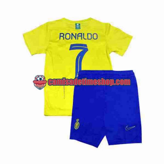 Camisa Infanto-Juvenil Al-Nassr Ronaldo 7 2023-2024 Jogo 1 manga curta