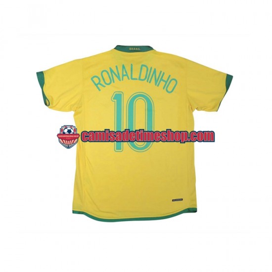 Camisa Masculina Brasil RONALDINHO 10 Retro 2006 Jogo 1 manga curta