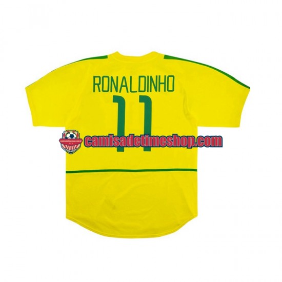 Camisa Masculina Brasil RONALDINHO 11 Retro 2002 Jogo 1 manga curta