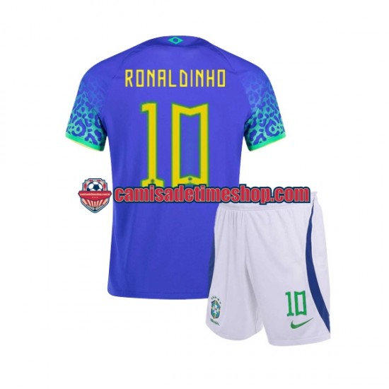 Camisa Infanto-Juvenil Brasil Ronaldinho 10 World Cup 2022 Jogo 2 manga curta
