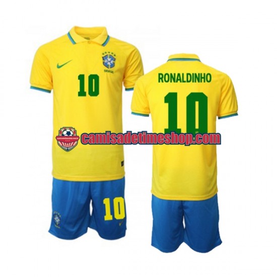 Camisa Infanto-Juvenil Brasil Ronaldinho 10 World Cup 2022 Jogo 1 manga curta
