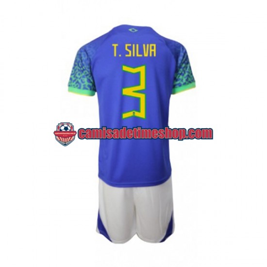 Camisa Infanto-Juvenil Brasil Thiago Silva 3 World Cup 2022 Jogo 2 manga curta