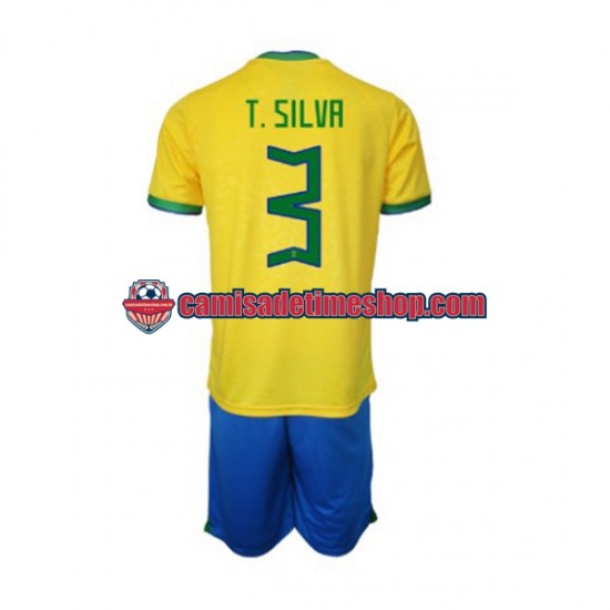 Camisa Infanto-Juvenil Brasil Thiago Silva 3 World Cup 2022 Jogo 1 manga curta