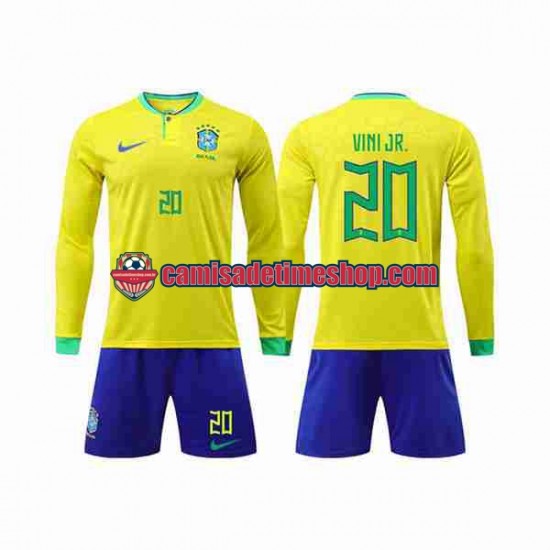Camisa Infanto-Juvenil Brasil Vinicius Junior 20 World Cup 2022 Jogo 1 Manga Longa
