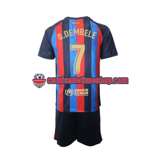 Camisa Infanto-Juvenil FC Barcelona Ousmane Dembele 7 2022-2023 Jogo 1 manga curta