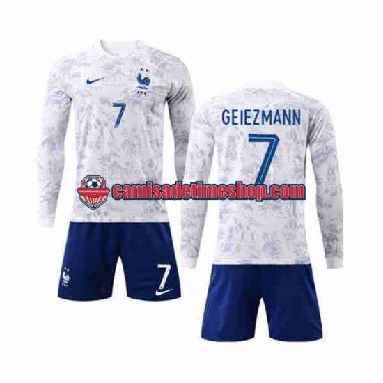 Camisa Infanto-Juvenil França Griezmann 7 World Cup 2022 Jogo 2 Manga Longa