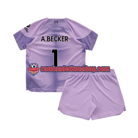 Camisa Infanto-Juvenil Liverpool Goleiro Alisson Becker 1 2022-2023 Jogo 1 manga curta