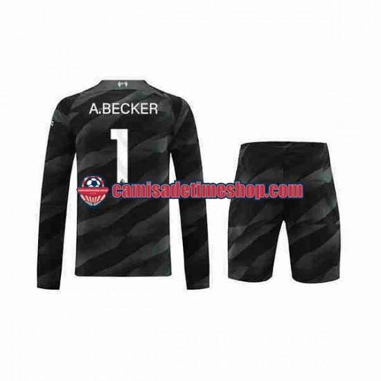 Camisa Infanto-Juvenil Liverpool Goleiro A.Becker 1 2023-2024 Jogo 2 Manga Longa