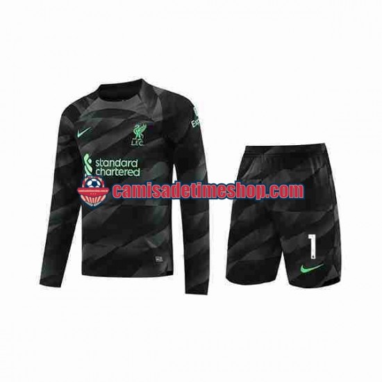 Camisa Infanto-Juvenil Liverpool Goleiro A.Becker 1 2023-2024 Jogo 2 Manga Longa