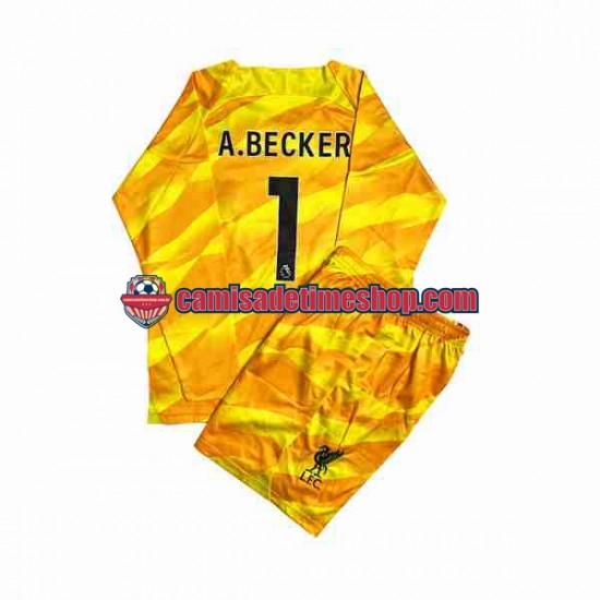 Camisa Infanto-Juvenil Liverpool Goleiro A.Becker 1 2023-2024 Jogo 3 Manga Longa