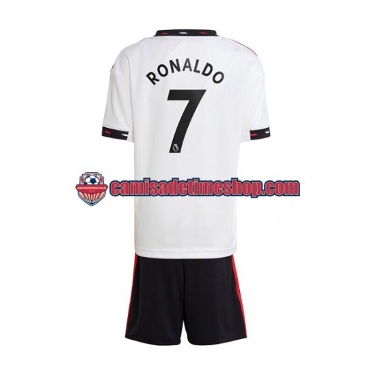 Camisa Infanto-Juvenil Manchester United Ronaldo 7 2022-2023 Jogo 2 manga curta