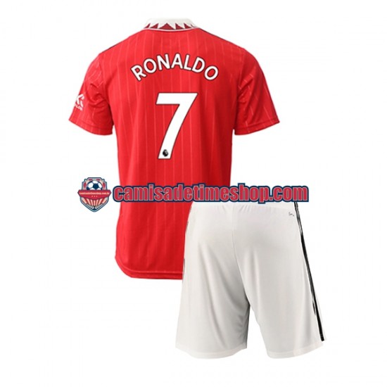 Camisa Infanto-Juvenil Manchester United Ronaldo 7 2022-2023 Jogo 1 manga curta