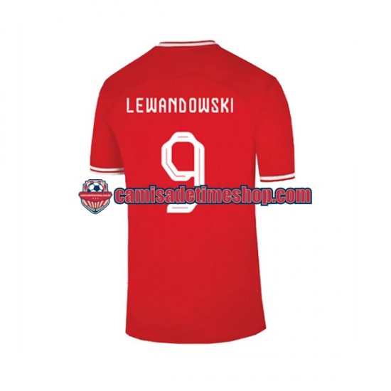 Camisa Masculina Polônia Lewandowski 9 World Cup 2022 Jogo 2 manga curta