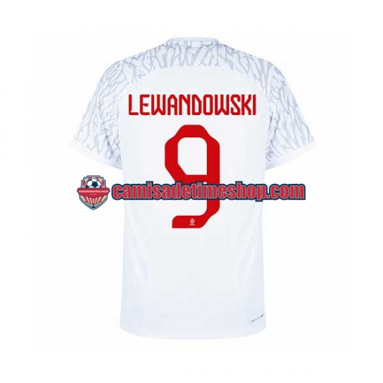 Camisa Masculina Polônia Lewandowski 9 World Cup 2022 Jogo 1 manga curta