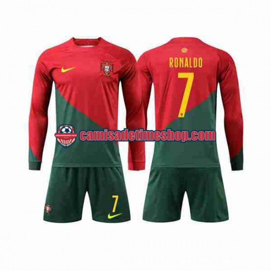 Camisa Infanto-Juvenil Portugal Ronaldo 7 World Cup 2022 Jogo 1 Manga Longa