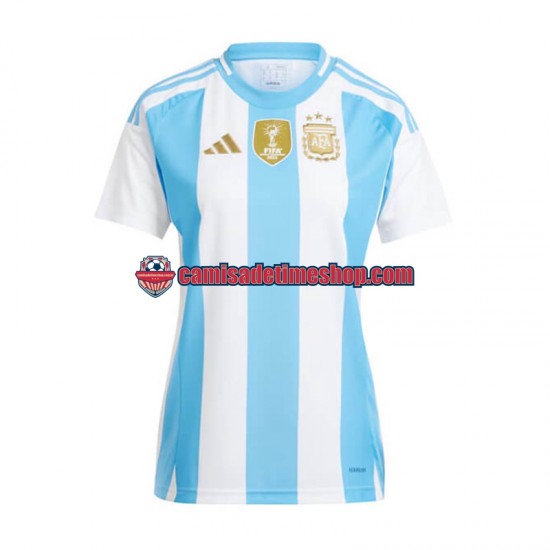 Camisa Feminina Argentina Copa America 2024 Jogo 1 Azul Branco manga curta