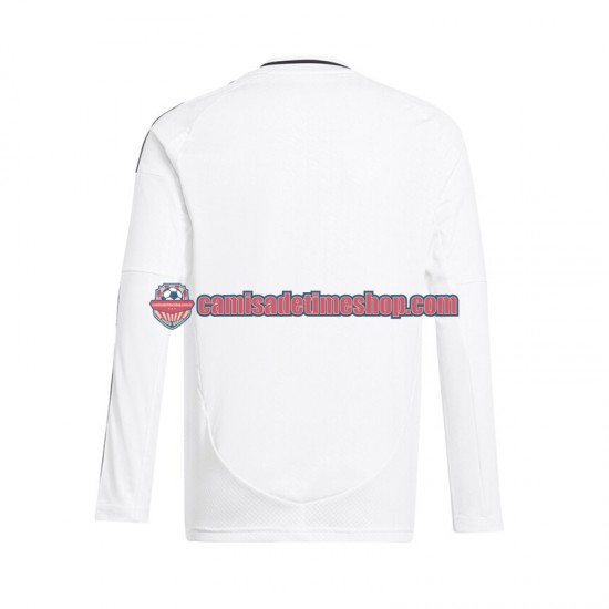 Camisa Masculina Real Madrid 2024-2025 Jogo 1 Branco Manga Longa