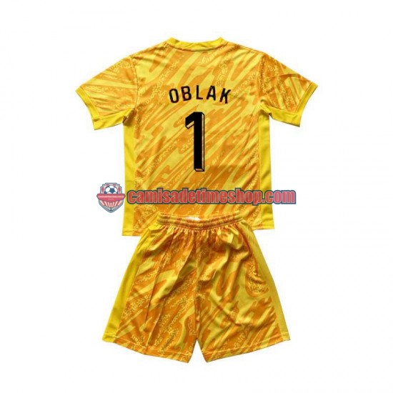 Camisa Infanto-Juvenil Eslovênia Goleiro Jan Oblak 1 Euro 2024 Jogo 1 Amarelo manga curta