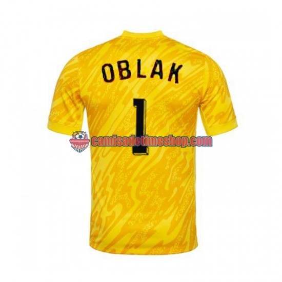 Camisa Masculina Eslovênia Goleiro Jan Oblak 1 Euro 2024 Jogo 1 Amarelo manga curta